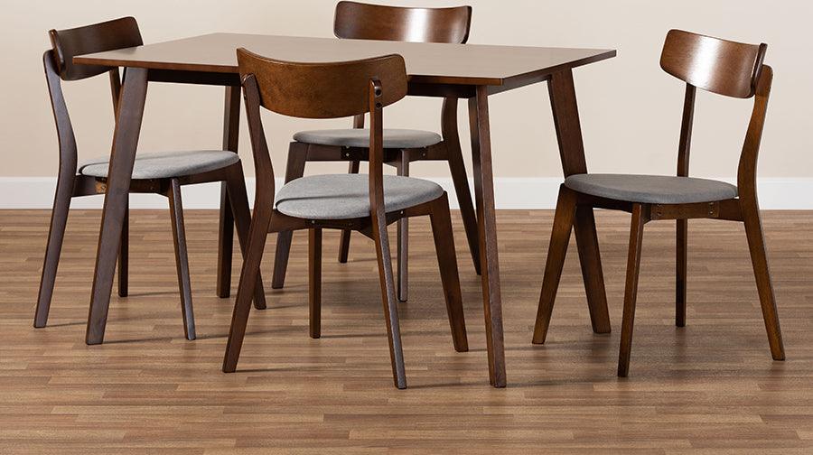 Wholesale Interiors Dining Sets - Nori Light Grey Fabric Upholstered and Walnut Brown Finished Wood 5-Piece Dining Set