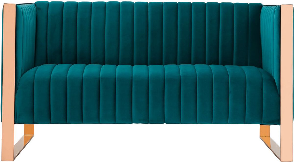 Manhattan Comfort Loveseats - Trillium 57.48 in. Aqua Blue and Rose Gold Velvet 2-Seater Loveseat