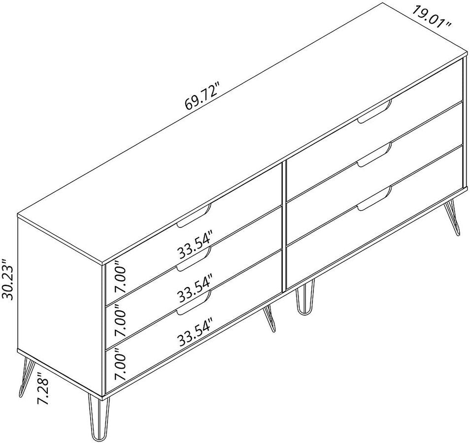 Manhattan Comfort Dressers - Rockefeller 6-Drawer Double Low Dresser with Metal Legs in Off White