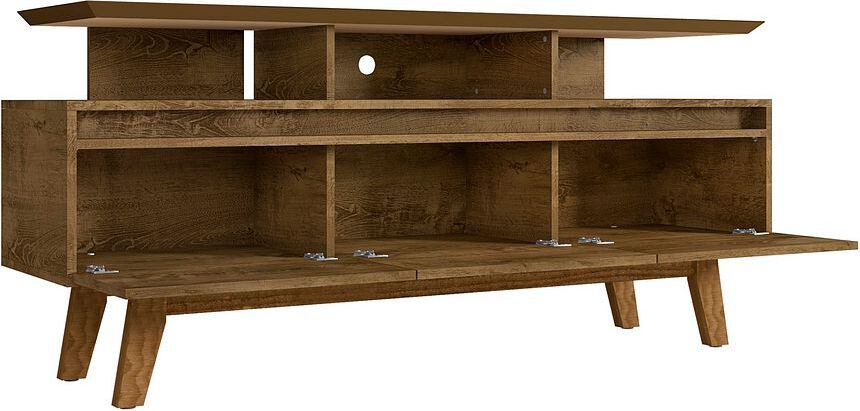 Manhattan Comfort TV & Media Units - Yonkers 62.99 TV Stand with Solid Wood Legs and 6 Media and Storage Compartments in Rustic Brown