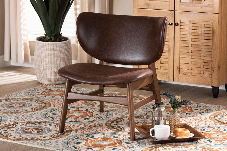 Wholesale Interiors Accent Chairs - Marcos Dark Brown Faux Leather Effect and Walnut Brown Finished Wood Living Room Accent Chair