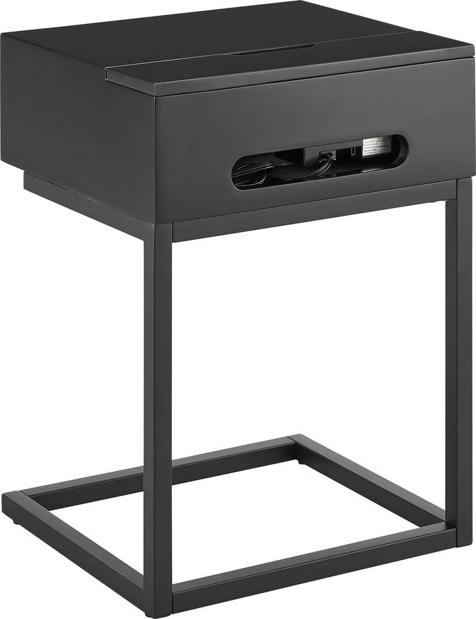 Euro Style Side & End Tables - Daeg Smart Side Table in Matte Black with American Walnut Veneer Drawer