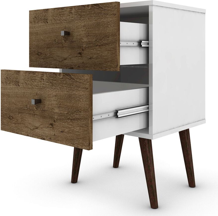 Manhattan Comfort Nightstands & Side Tables - Liberty Mid-Century - Modern Nightst& 2.0 White & Rustic Brown