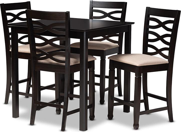 Wholesale Interiors Dining Sets - Lanier Contemporary Sand Fabric Upholstered Brown Finished 5-Piece Wood Pub Set