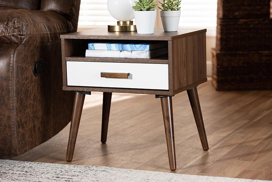 Wholesale Interiors Side & End Tables - Quinn Two-Tone White and Walnut Finished 1-Drawer Wood End Table