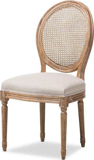 Wholesale Interiors Dining Chairs - Adelia Weathered Oak Finish Wood & Beige Dining Side Chair with Round Cane Back