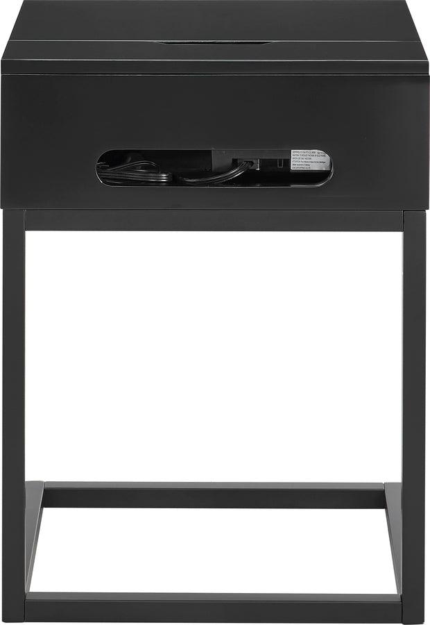 Euro Style Side & End Tables - Daeg Smart Side Table in Matte Black with American Walnut Veneer Drawer