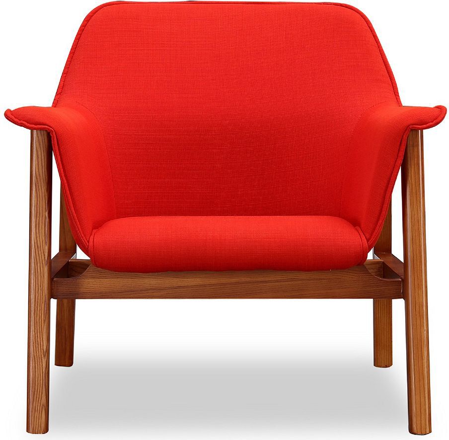 Manhattan Comfort Accent Chairs - Miller Burnt Orange & Walnut Linen Weave Accent Chair