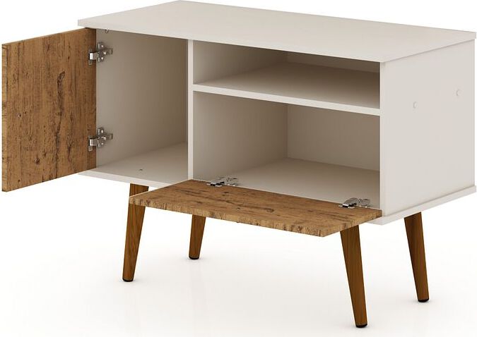 Manhattan Comfort TV & Media Units - Tribeca 35.43 TV Stand with Solid Wood Legs in Off White & Nature