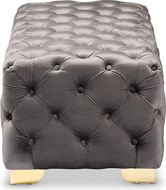 Wholesale Interiors Ottomans & Stools - Avara Glam- Luxe Gray Velvet Fabric Upholstered Gold Finished Bench Ottoman