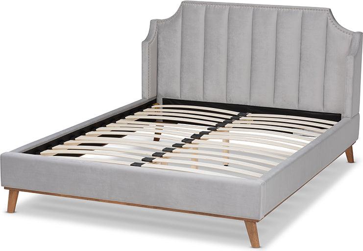 Wholesale Interiors Beds - Adelie King Size Wingback Platform Bed Light Gray & Walnut