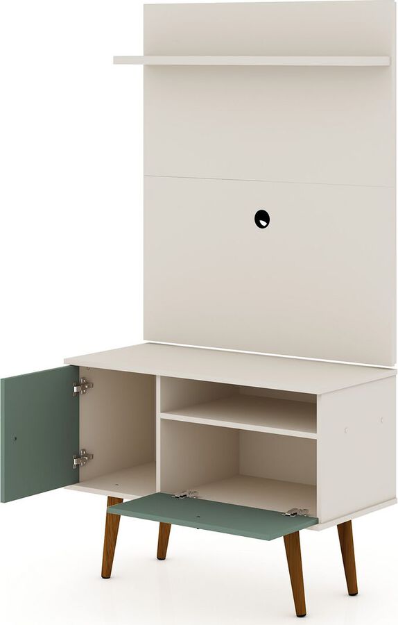 Manhattan Comfort TV & Media Units - Tribeca 35.43 TV Stand & Panel with Media & Display Shelves in Off White & Green Mint