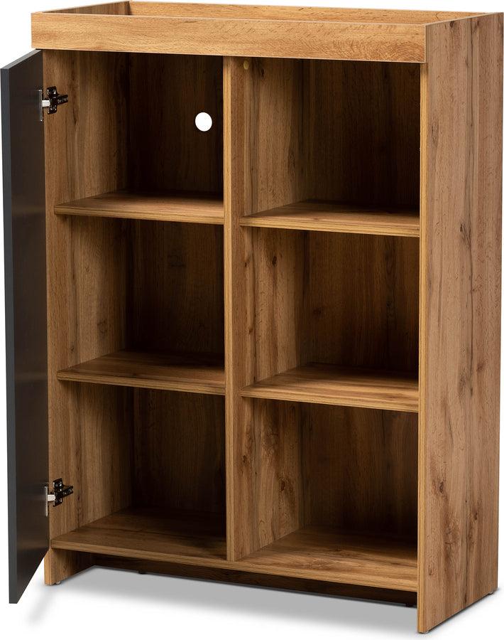 Wholesale Interiors Shoe Storage - Caspian Two-Tone Grey & Oak Brown Wood Shoe Cabinet