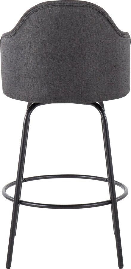 Lumisource Barstools - Ahoy Counter Stool In Black Metal & Charcoal Fabric (Set of 2)