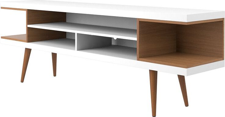 Manhattan Comfort TV & Media Units - Utopia 70.47" TV Stand with Splayed Wooden Legs & 4 Shelves in White Gloss & Maple Cream