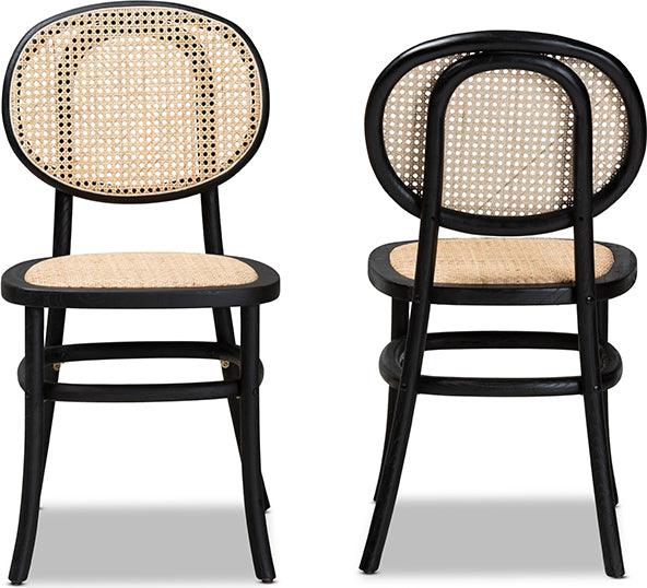 Wholesale Interiors Dining Chairs - Garold Mid-Century Modern Brown Rattan and Black Wood 2-Piece Cane Dining Chair Set