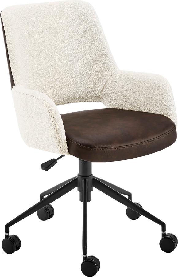Euro Style Task Chairs - Desi Office Chair in Ivory Fabric and Brown Leatherette with Black Base