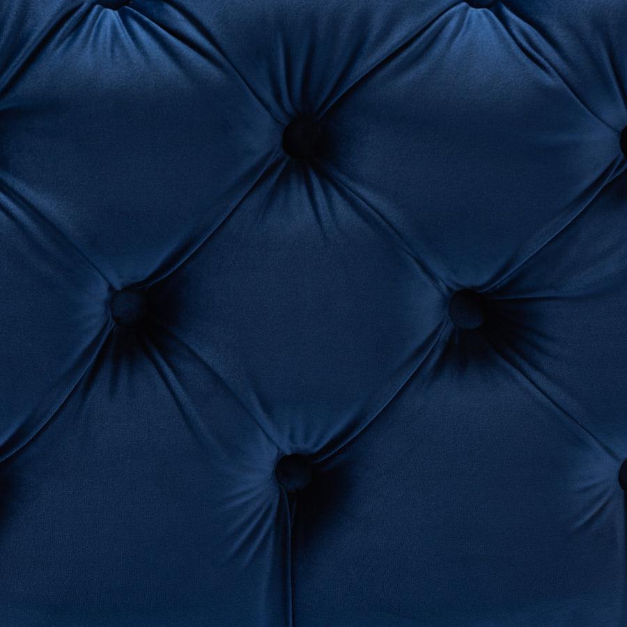 Wholesale Interiors Ottomans & Stools - Avara Royal Blue Velvet Fabric Upholstered Gold Finished Button Tufted Ottoman