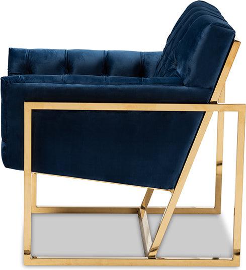 Wholesale Interiors Accent Chairs - Milano Modern And Contemporary Navy Velvet Fabric Upholstered Gold Finished Lounge Chair