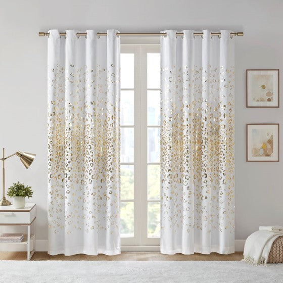 Olliix.com Curtains - Grommet Top Metallic Animal Printed Total Blackout Curtain White/Gold