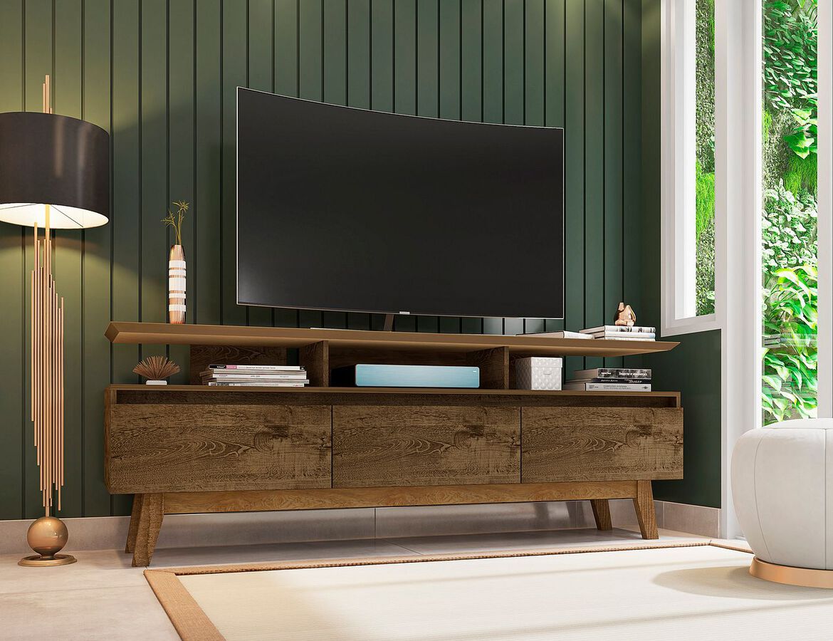 Manhattan Comfort TV & Media Units - Yonkers 70.86 TV Stand with Solid Wood Legs and 6 Media and Storage Compartments in Rustic Brown