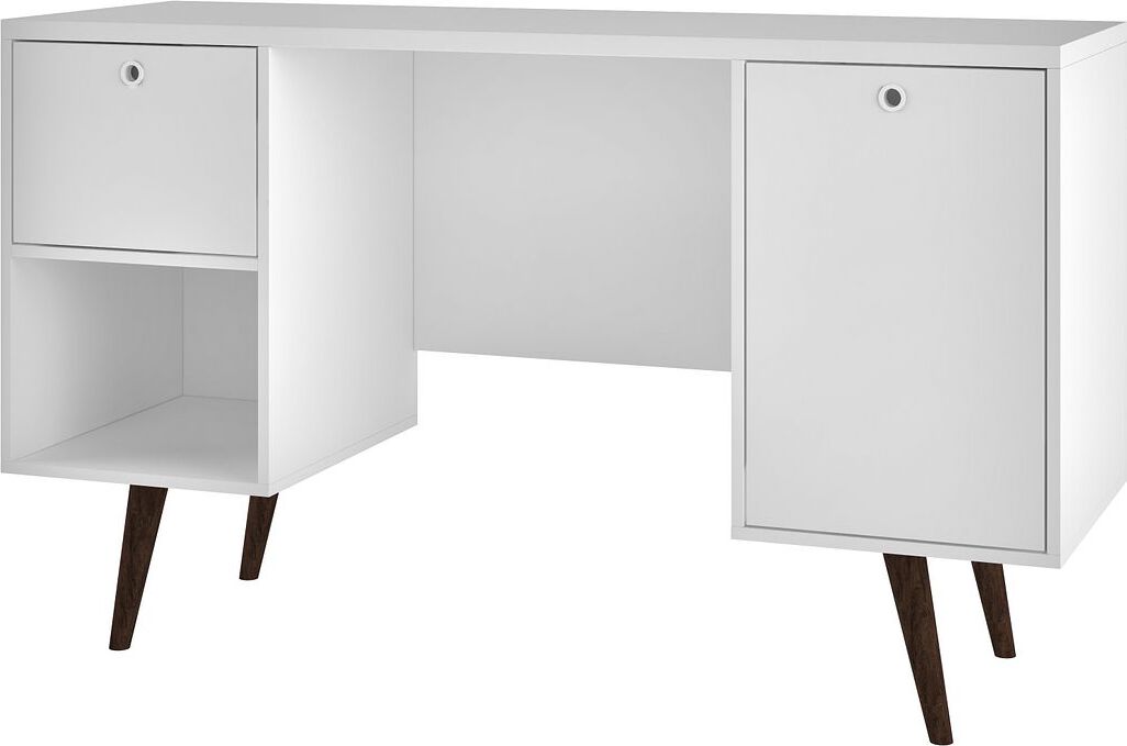 Manhattan Comfort Desks - Edgar 1-Drawer Mid-Century Office Desk in White