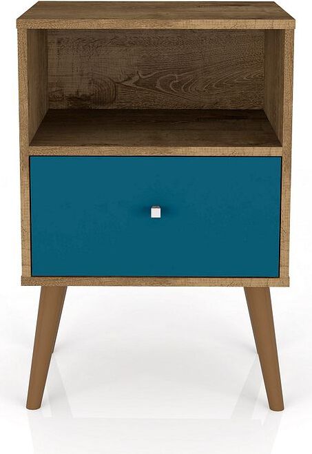 Manhattan Comfort Nightstands & Side Tables - Liberty Nightstand 1.0 in Rustic Brown and Aqua Blue