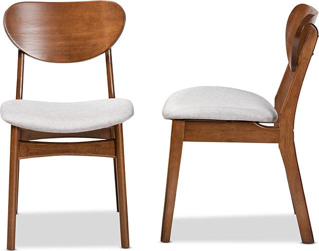 Wholesale Interiors Dining Chairs - Katya Mid-Century Modern Grey Fabric and Brown Finished Wood 2-Piece Dining Chair Set