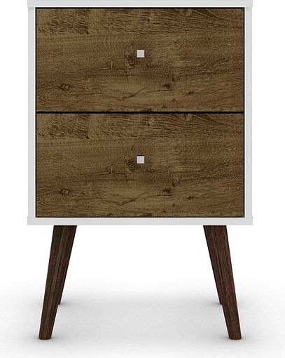 Manhattan Comfort Nightstands & Side Tables - Liberty Mid-Century - Modern Nightst& 2.0 White & Rustic Brown