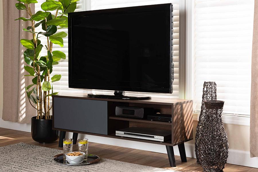 Wholesale Interiors TV & Media Units - Mallory Two-Tone Walnut Brown and Grey Finished Wood TV Stand