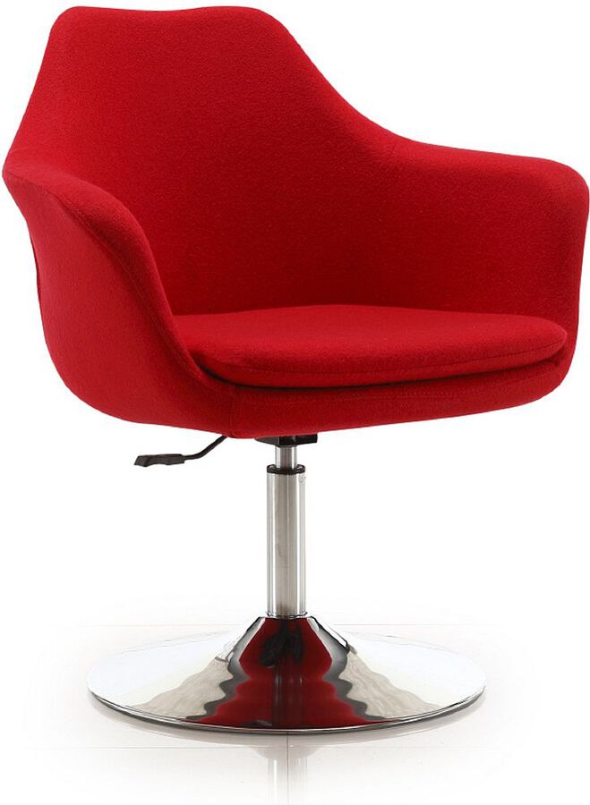 Manhattan Comfort Accent Chairs - Kinsey Red & Polished Chrome Wool Blend Adjustable Height Swivel Accent Chair