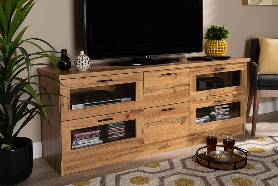 Wholesale Interiors TV & Media Units - Adelino Modern and Contemporary Oak Brown Finished Wood 2-Drawer TV Stand Oak Brown & Black