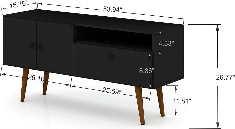 Manhattan Comfort TV & Media Units - Tribeca 53.94 Mid-Century Modern TV Stand with Solid Wood Legs in Black