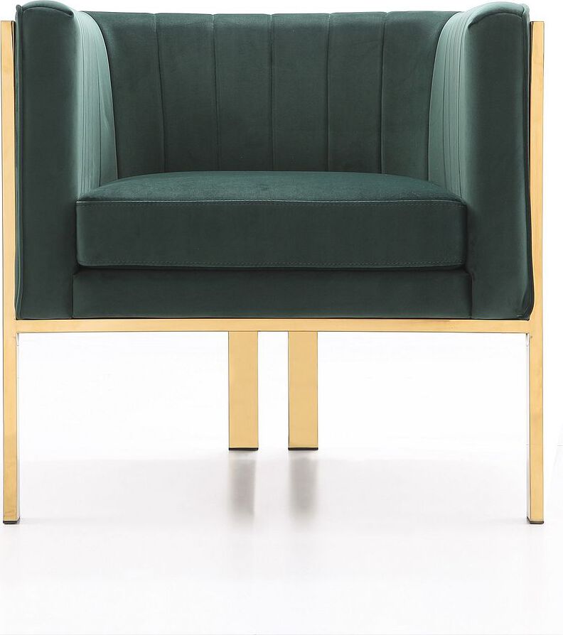 Manhattan Comfort Accent Chairs - Paramount Forest Green and Polished Brass Velvet Accent Armchair