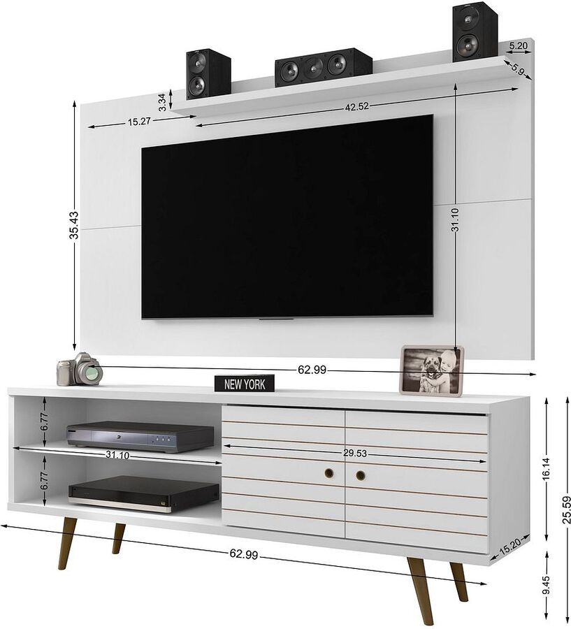 Manhattan Comfort TV & Media Units - Liberty 62.99 Mid-Century Modern TV Stand & Panel with Solid Wood Legs in White