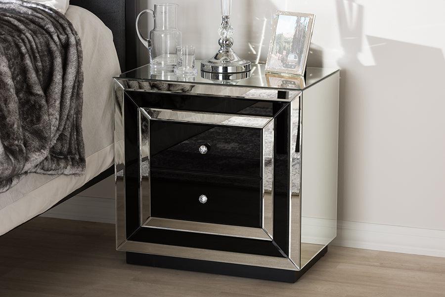 Wholesale Interiors Nightstands & Side Tables - Cecilia Nightstand Black/Silver Mirrored