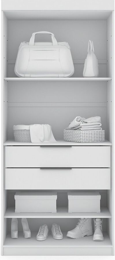 Manhattan Comfort Cabinets & Wardrobes - Mulberry 2.0 Modern 3 Sectional Wardrobe Closet with 6 Drawers - Set of 3 in White