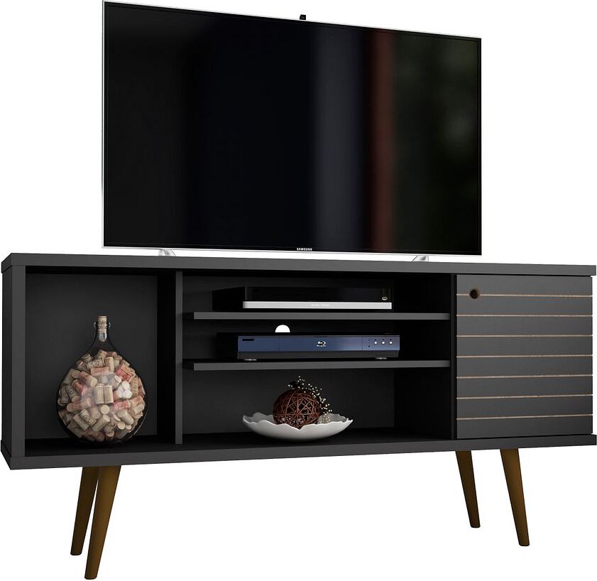 Manhattan Comfort TV & Media Units - Liberty 53.14" Mid-Century - Modern TV Stand with 5 Shelves & 1 Door in Black