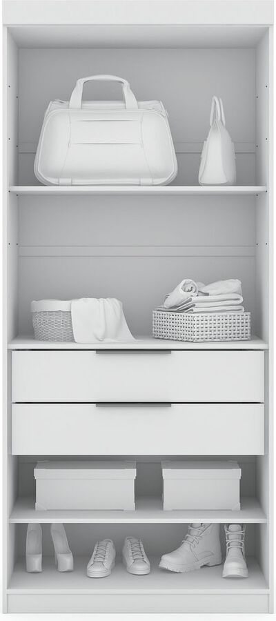 Manhattan Comfort Cabinets & Wardrobes - Mulberry Open 1 Sectional Modern Armoire Wardrobe Closet with 2 Drawers in White