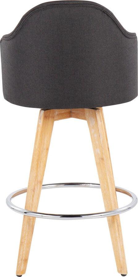 Lumisource Barstools - Ahoy Counter Stool With Natural Bamboo Legs & Round Chrome Metal With Charcoal (Set of 2)