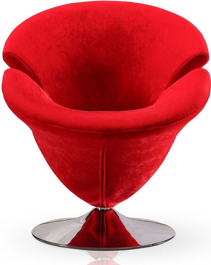 Manhattan Comfort Accent Chairs - Tulip Red & Polished Chrome Velvet Swivel Accent Chair