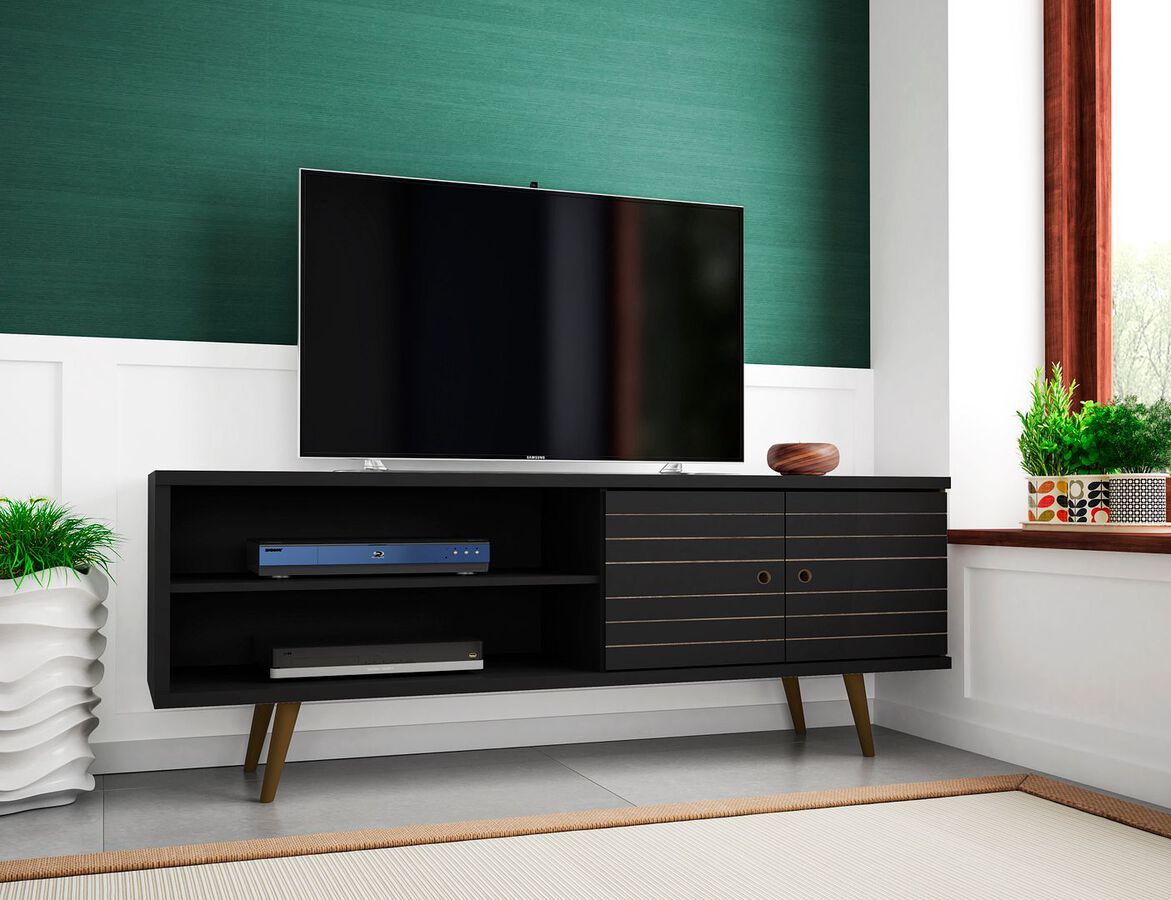 Manhattan Comfort TV & Media Units - Liberty 62.99" Mid-Century - Modern TV Stand with 3 Shelves & 2 Doors in Black