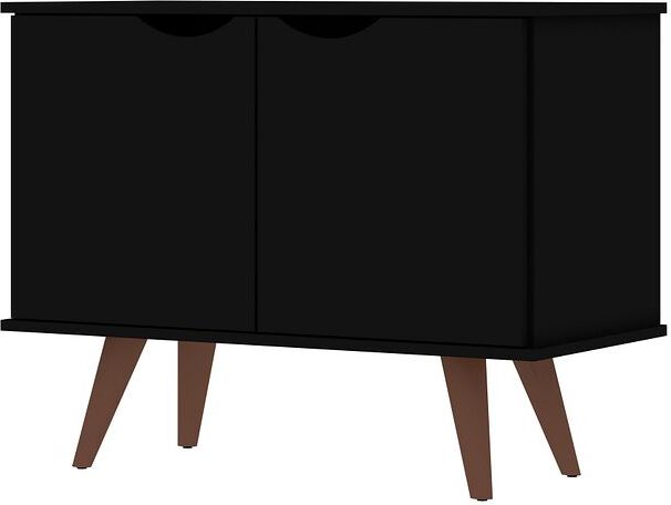 Manhattan Comfort Side & End Tables - Hampton 33.07 Accent Cabinet with 2 Shelves Solid Wood Legs in Black