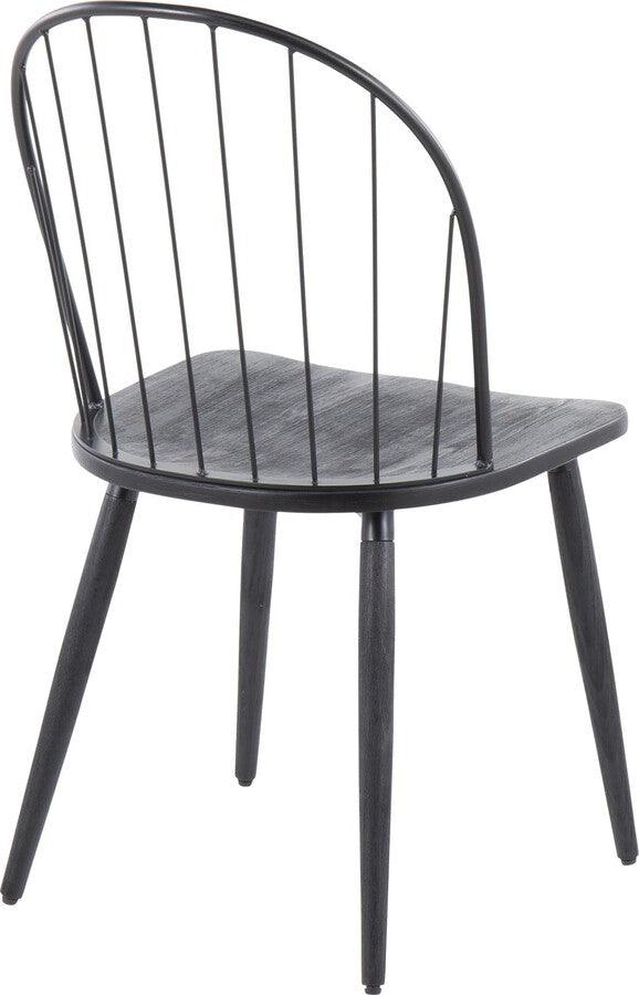 Lumisource Dining Chairs - Riley Industrial High Back Armless Chair in Black Metal and Black Wood - Set of 2