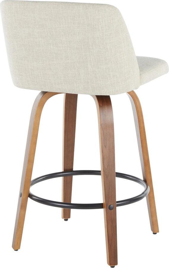 Lumisource Barstools - Toriano Modern Counter Stool in Walnut and Cream Fabric Set of 2