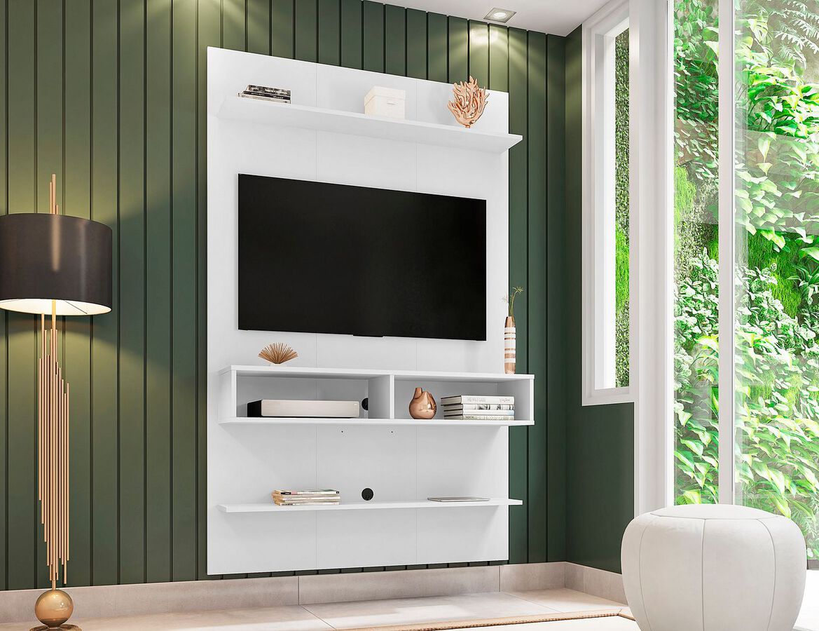 Manhattan Comfort TV & Media Units - Libra Long Floating 45.35 Wall Entertainment Center with Overhead Shelf in White