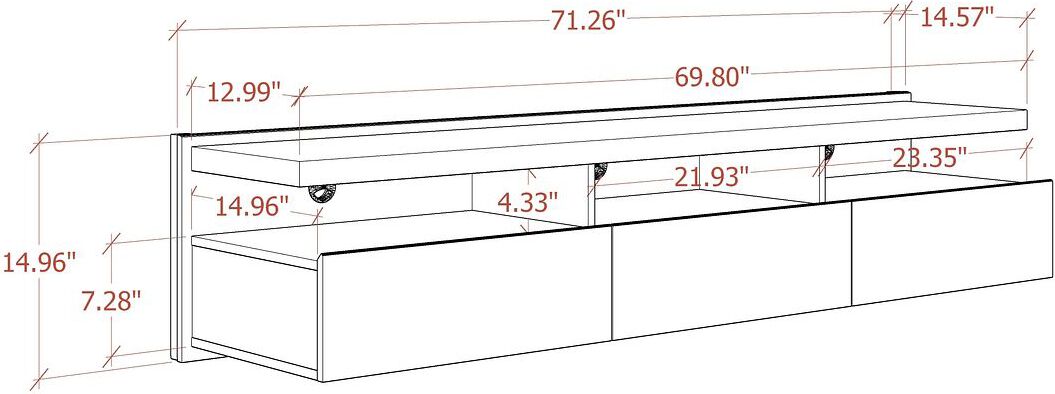 Manhattan Comfort TV & Media Units - Cabrini 71.25 Half Floating Entertainment Center with 3 Drawers in White Gloss