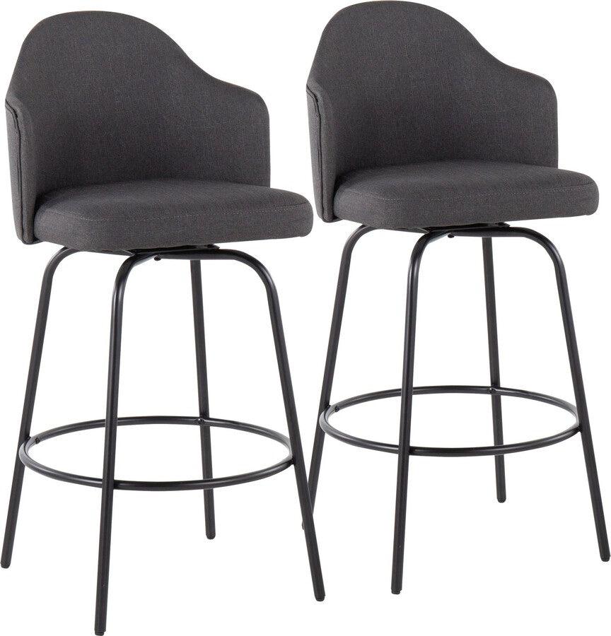 Lumisource Barstools - Ahoy Counter Stool In Black Metal & Charcoal Fabric (Set of 2)