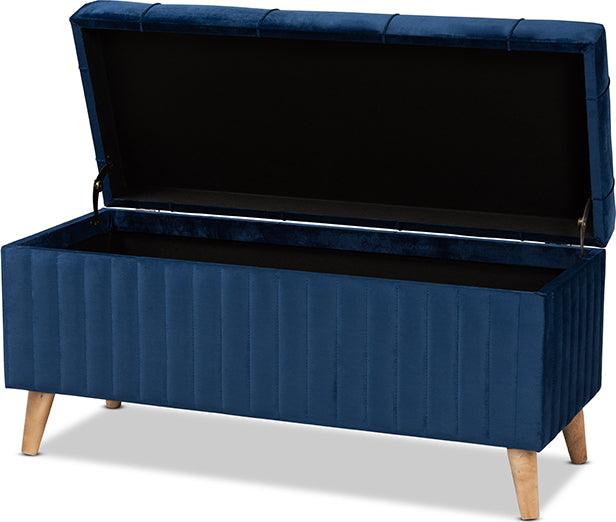 Wholesale Interiors Ottomans & Stools - Hanley Modern Ottoman Navy Blue & Walnut Brown