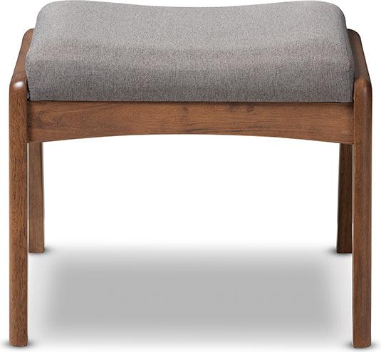 Wholesale Interiors Ottomans & Stools - Roxy Mid-Century Modern Walnut Wood Finishing and Gray Fabric Upholstered Ottoman